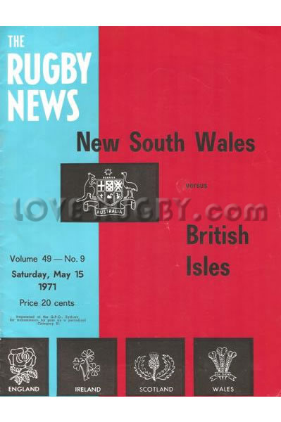 1971 New South Wales v British Isles  Rugby Programme